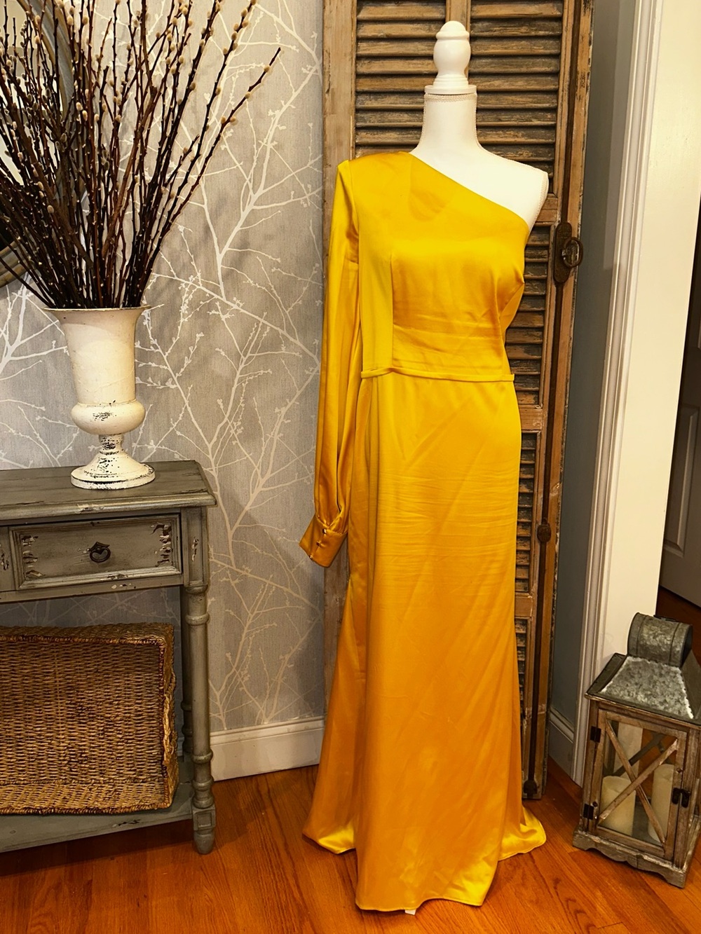 Ieena for Mac Duggal Satin ‘26712’ Sunset Mermaid Asymmetrical Neckline - 16